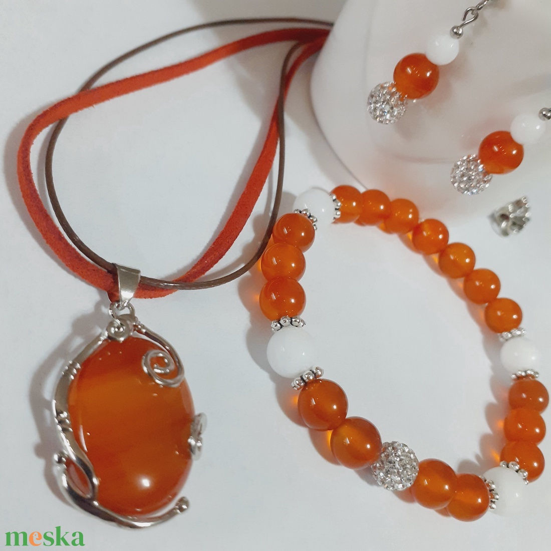 Karneol ásvány ékszer szett - ékszer - ékszerszett - Meska.hu