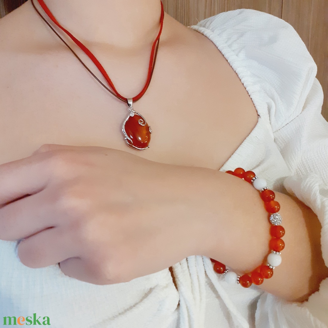 Karneol ásvány ékszer szett - ékszer - ékszerszett - Meska.hu