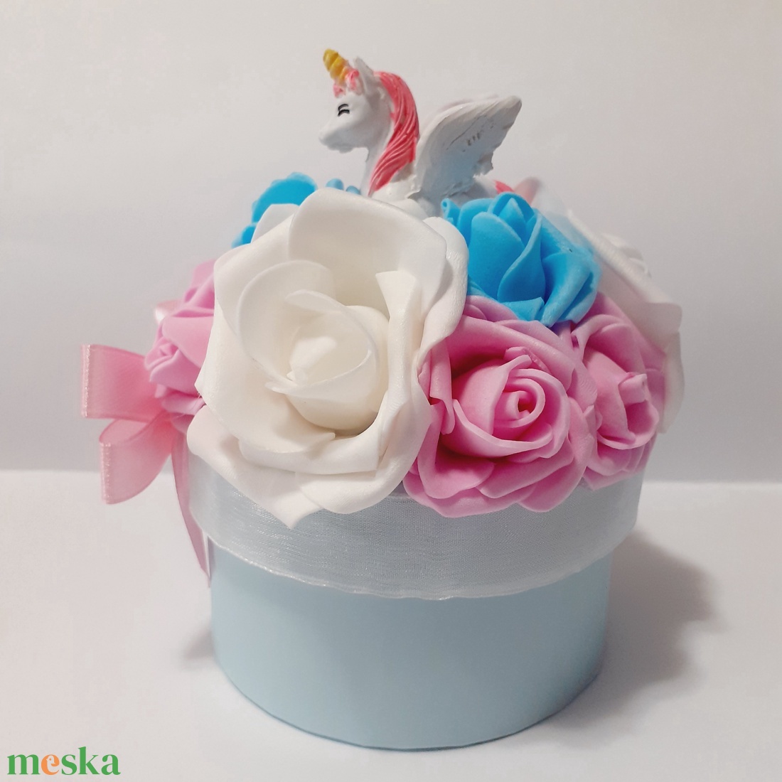 Unikornis virágbox habrózsákkal - otthon & életmód - dekoráció - Meska.hu