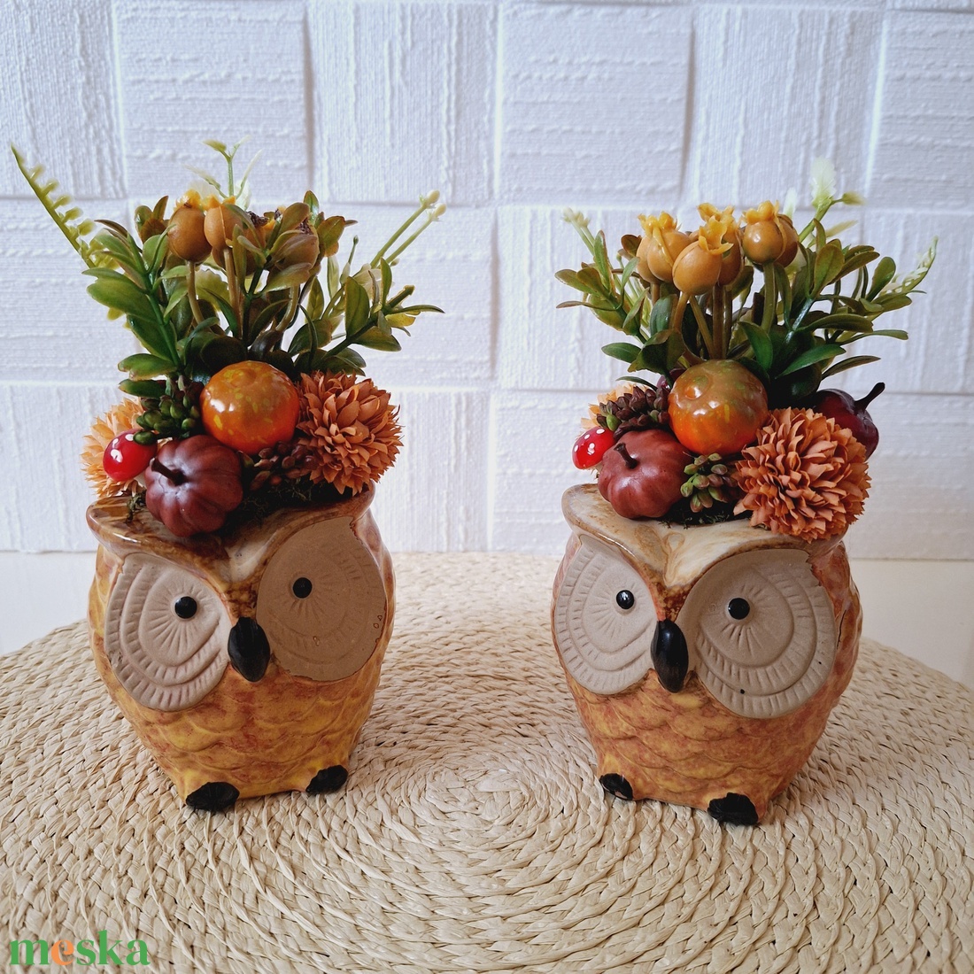 Cuki őszi dekoráció bagoly kaspóban - otthon & életmód - dekoráció - asztal és polc dekoráció - asztaldísz - Meska.hu