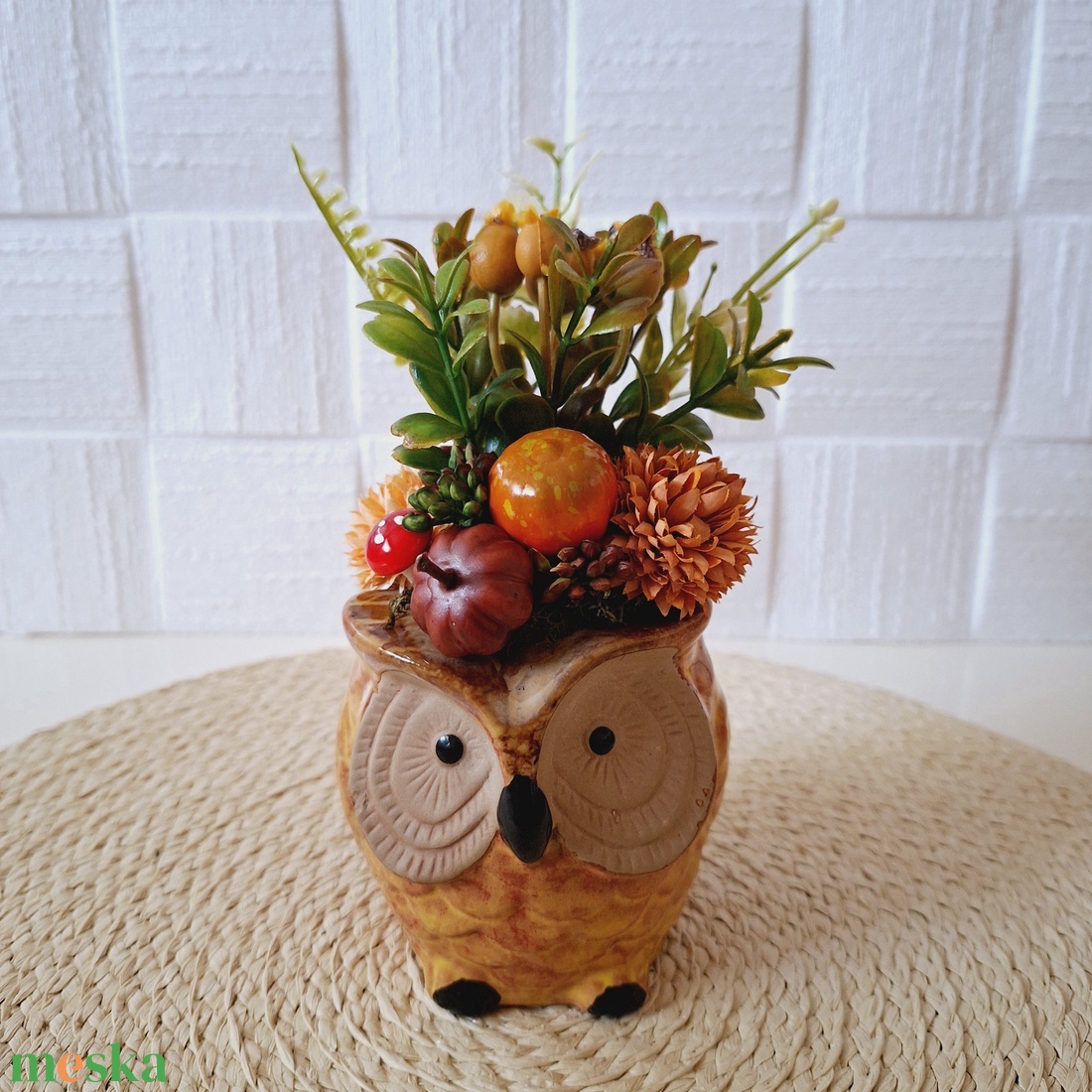 Cuki őszi dekoráció bagoly kaspóban - otthon & életmód - dekoráció - asztal és polc dekoráció - asztaldísz - Meska.hu