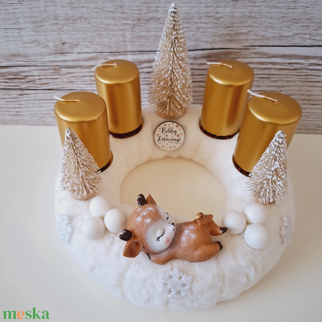 Őzikés adventi asztaldísz-arany-fehér - karácsony - adventi díszek - adventi asztaldísz - Meska.hu