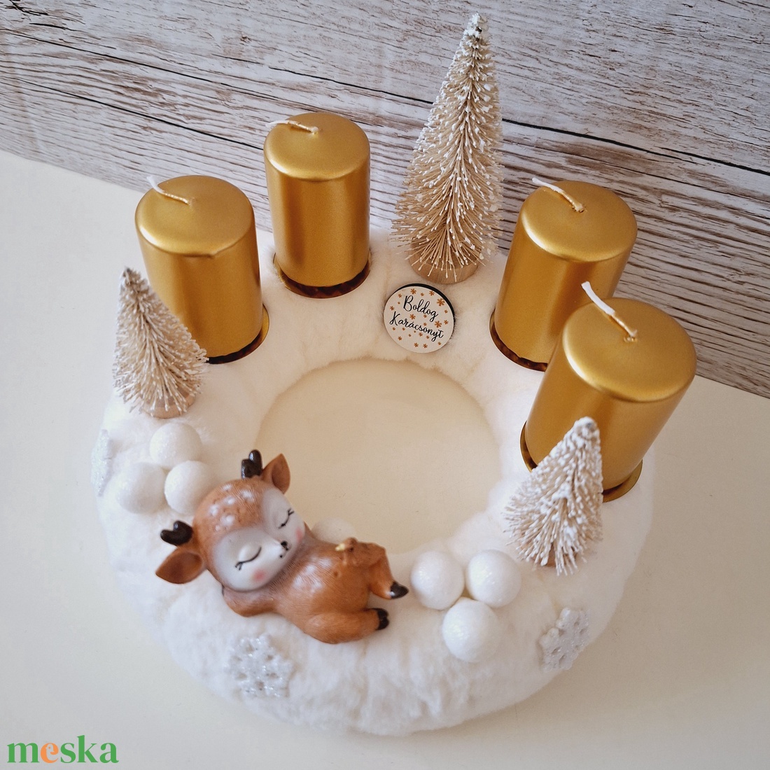 Őzikés adventi asztaldísz-arany-fehér - karácsony - adventi díszek - adventi asztaldísz - Meska.hu