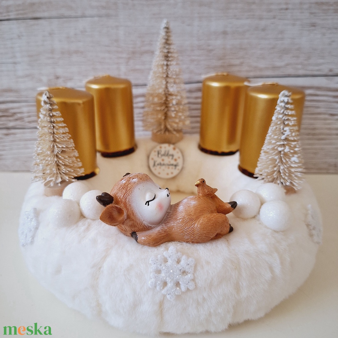 Őzikés adventi asztaldísz-arany-fehér - karácsony - adventi díszek - adventi asztaldísz - Meska.hu
