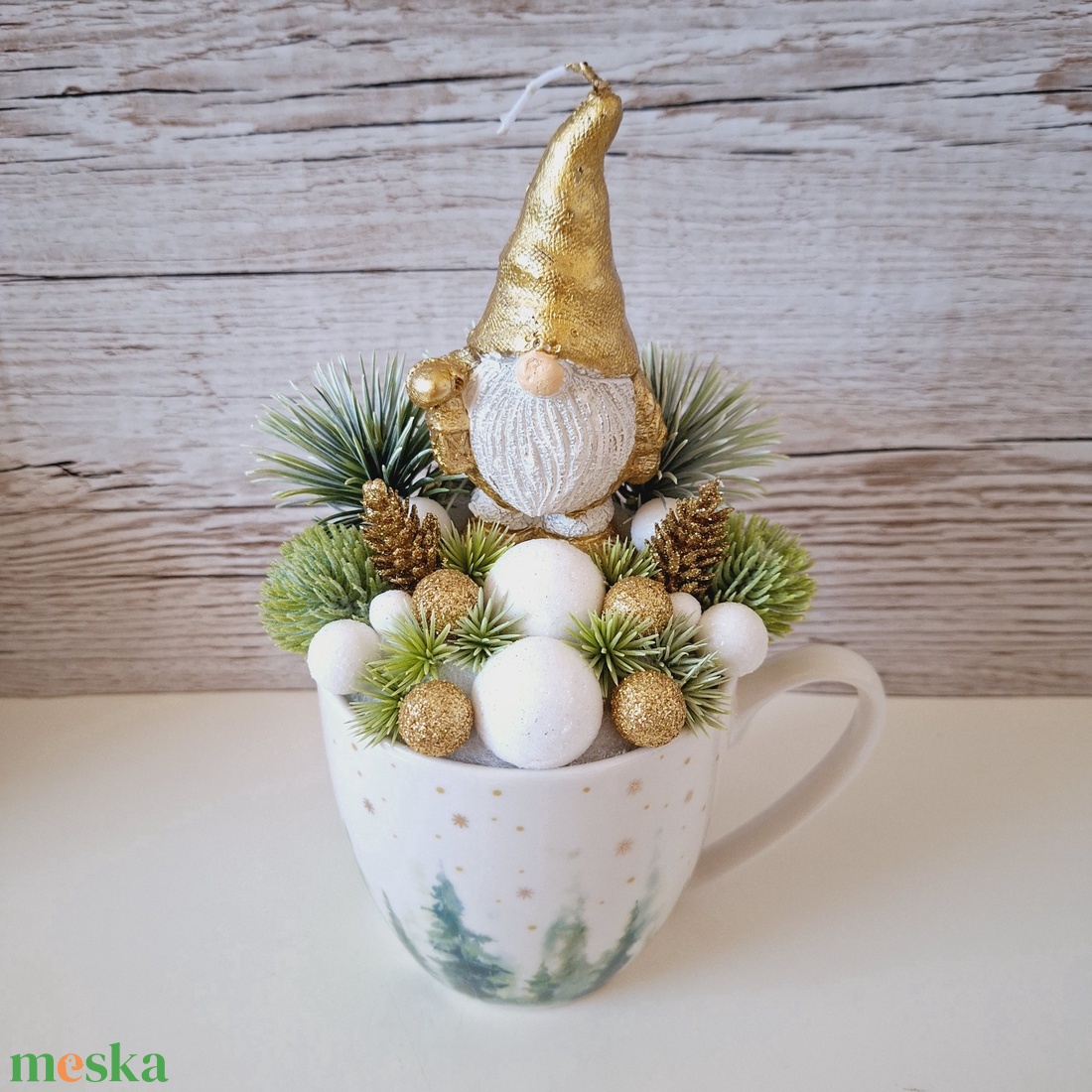 Ünnepi manó gyertyás bögrés dísz - karácsony - karácsonyi lakásdekoráció - karácsonyi lakásdíszek - Meska.hu