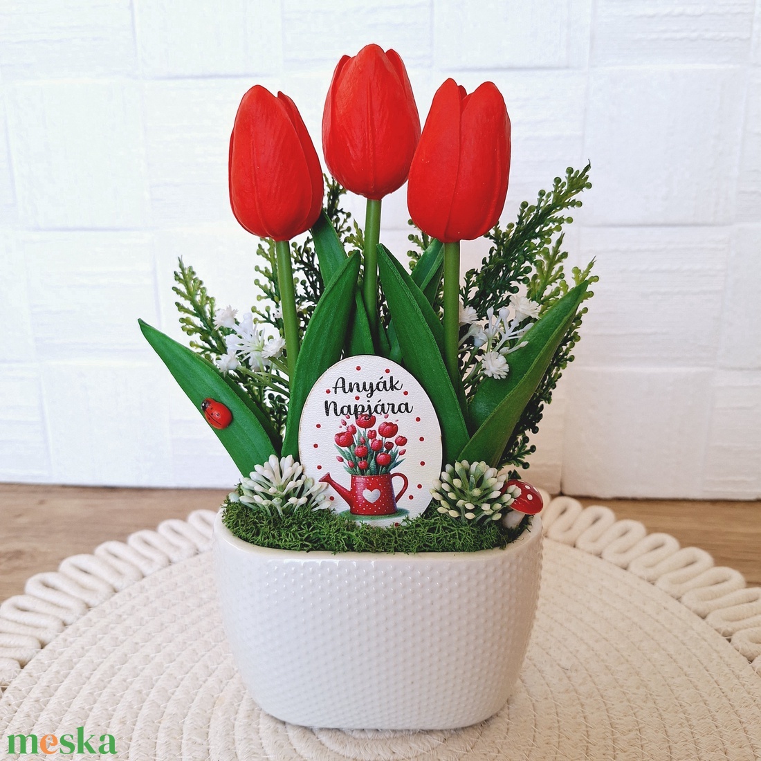 Anyák napi tulipán-piros - otthon & életmód - dekoráció - asztal és polc dekoráció - asztaldísz - Meska.hu
