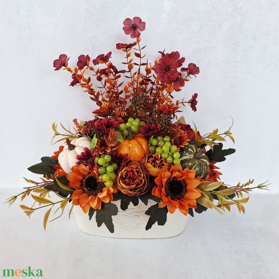 Őszi dekoráció bádog kaspóban - otthon & életmód - dekoráció - asztal és polc dekoráció - asztaldísz - Meska.hu