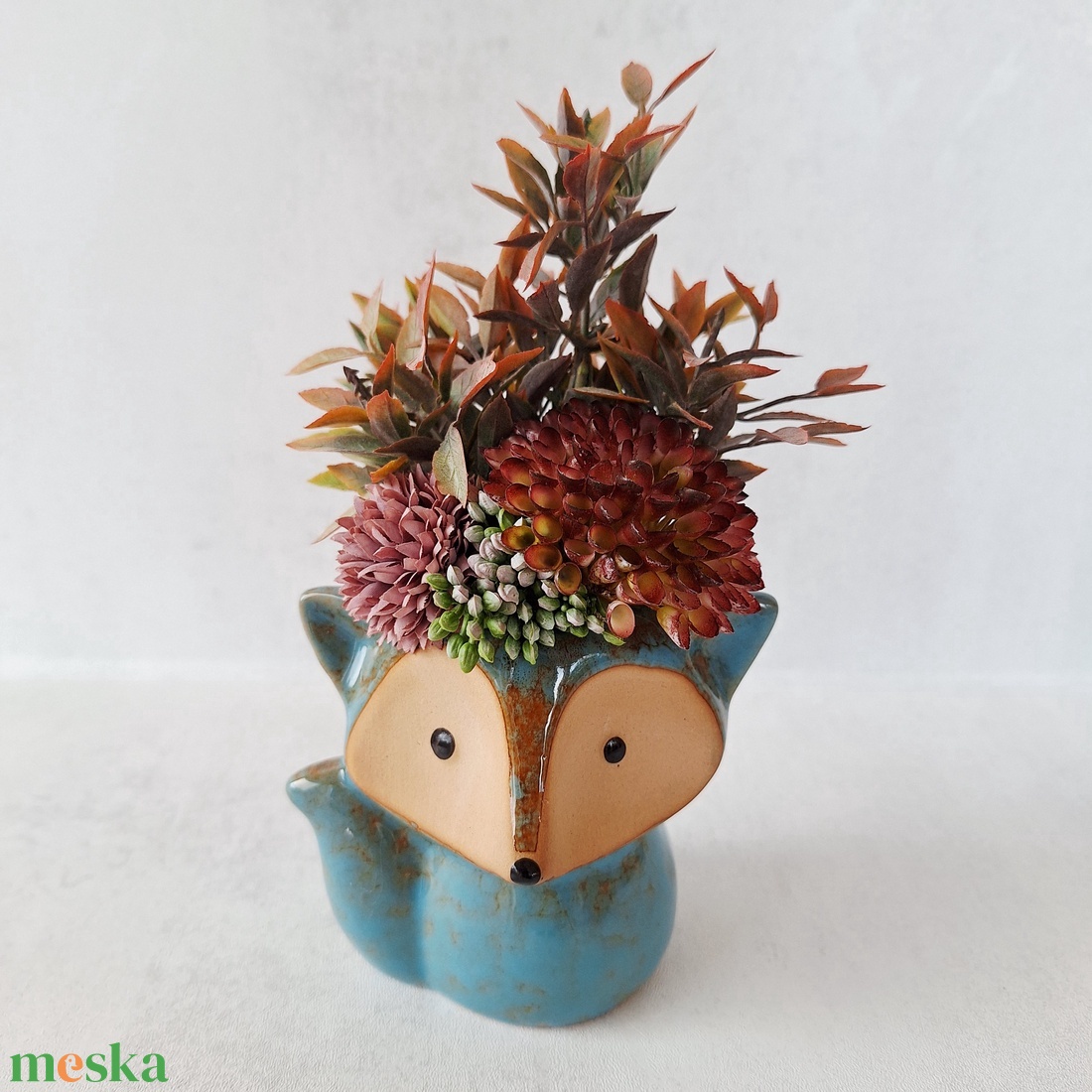 Cuki dekoráció rókás kaspóban II. - otthon & életmód - dekoráció - asztal és polc dekoráció - asztaldísz - Meska.hu