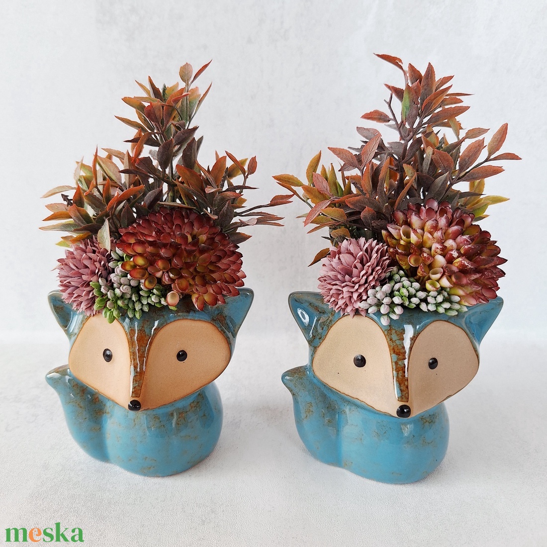 Cuki dekoráció rókás kaspóban II. - otthon & életmód - dekoráció - asztal és polc dekoráció - asztaldísz - Meska.hu