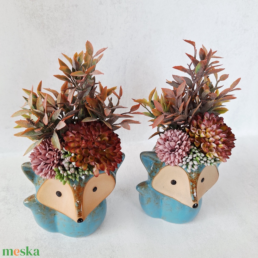 Cuki dekoráció rókás kaspóban II. - otthon & életmód - dekoráció - asztal és polc dekoráció - asztaldísz - Meska.hu