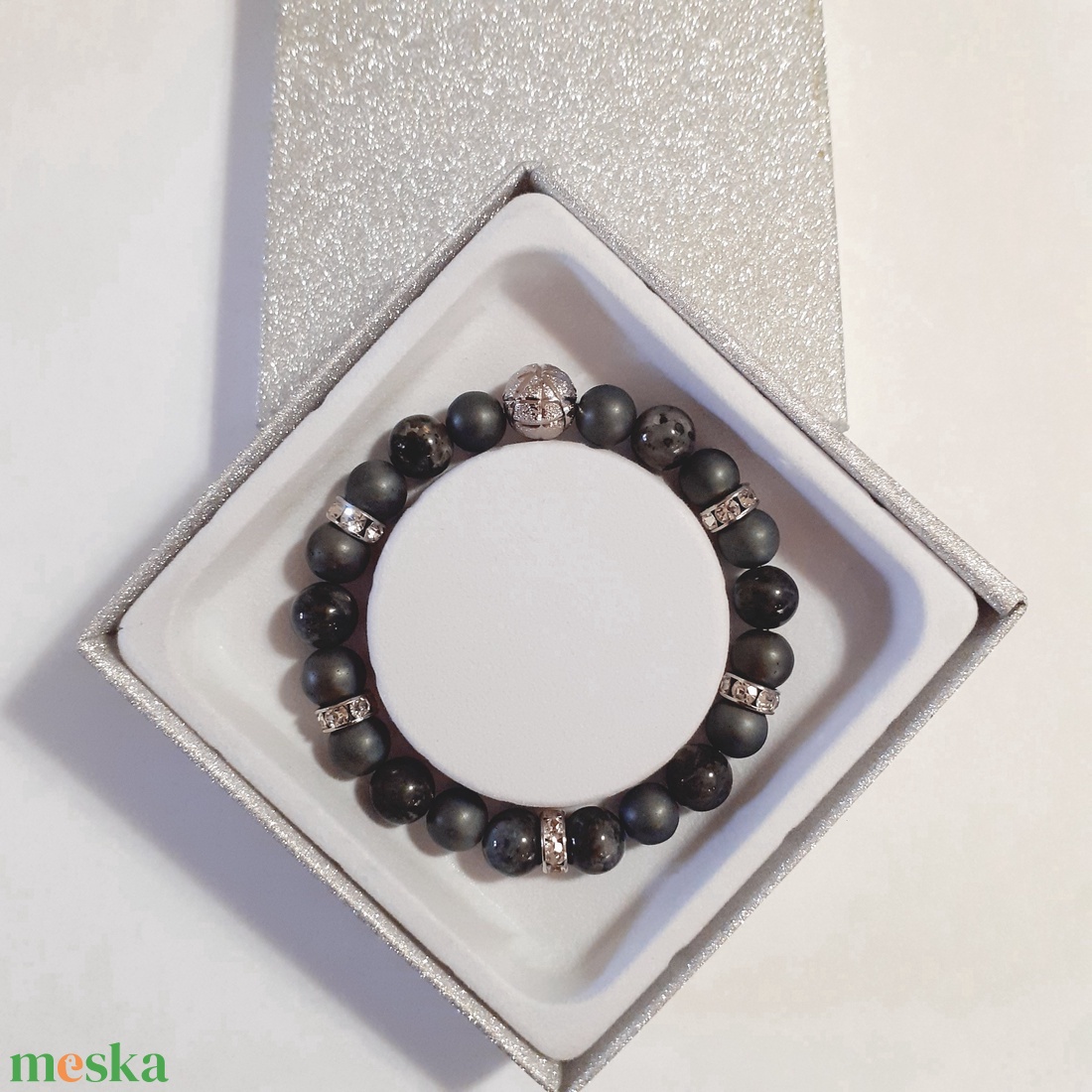 Larvikit-hematit ásvány karkötő - ékszer - karkötő - gyöngyös karkötő - Meska.hu