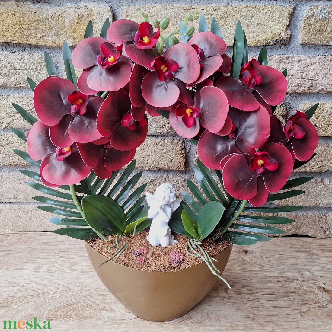 Sírdísz orchideával-bordó - otthon & életmód - vallás - temetkezési tárgy - sírcsokor, virág dekoráció - Meska.hu Sírdísz orchideával-bordó - otthon & életmód - vallás - temetkezési tárgy - sírcsokor, virág dekoráció - Meska.hu