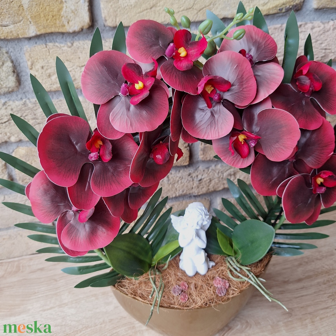 Sírdísz orchideával-bordó - otthon & életmód - vallás - temetkezési tárgy - sírcsokor, virág dekoráció - Meska.hu Sírdísz orchideával-bordó - otthon & életmód - vallás - temetkezési tárgy - sírcsokor, virág dekoráció - Meska.hu