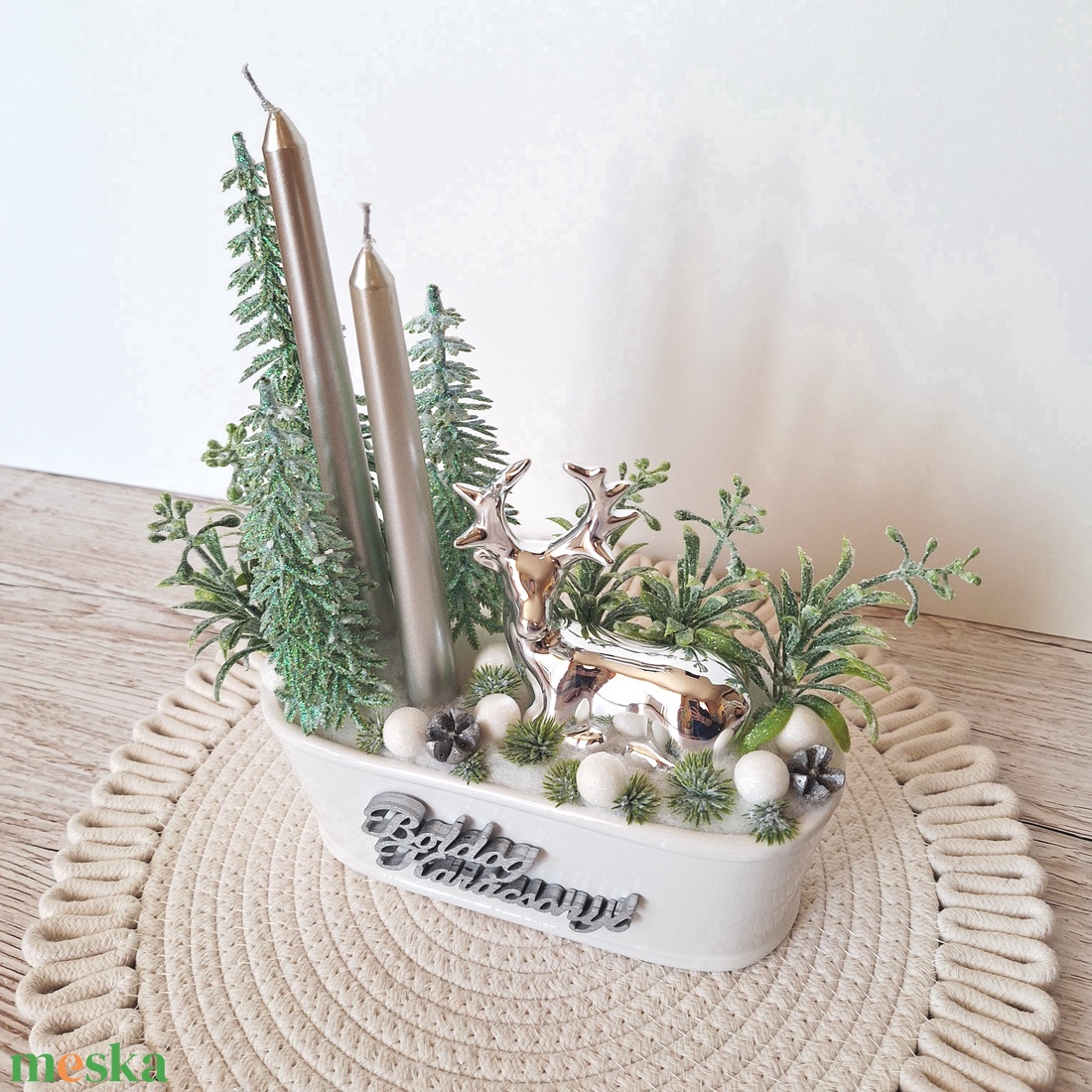 Karácsonyi dísz szarvassal - karácsony - karácsonyi lakásdekoráció - karácsonyi lakásdíszek - Meska.hu