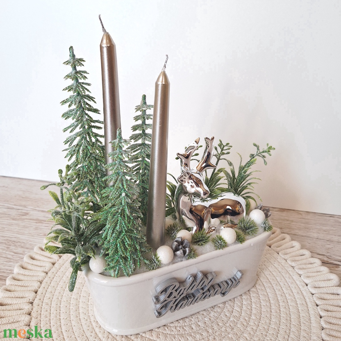 Karácsonyi dísz szarvassal - karácsony - karácsonyi lakásdekoráció - karácsonyi lakásdíszek - Meska.hu