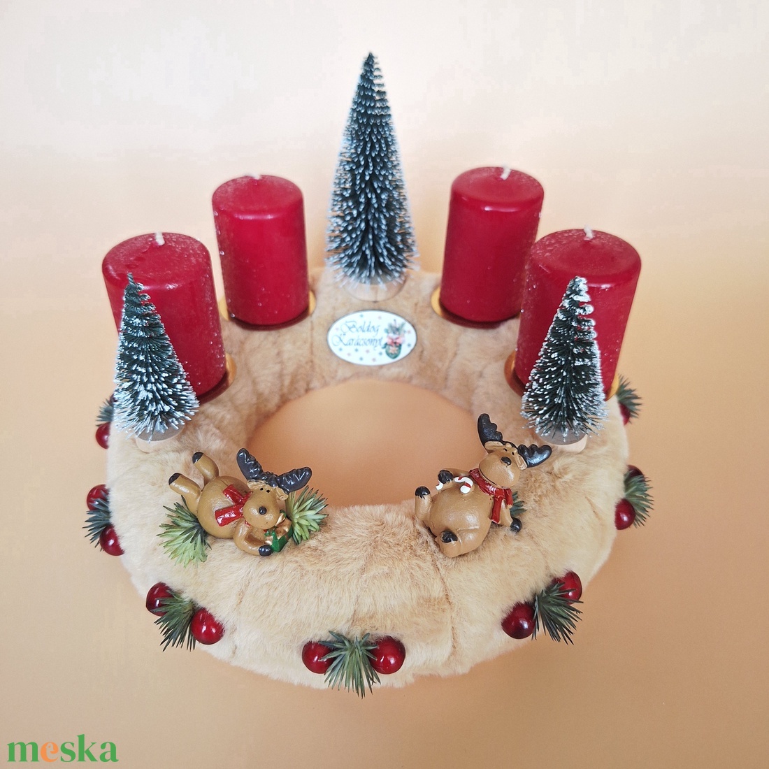 Adventi koszorú szarvas figurákkal II. - karácsony - adventi díszek - adventi asztaldísz - Meska.hu