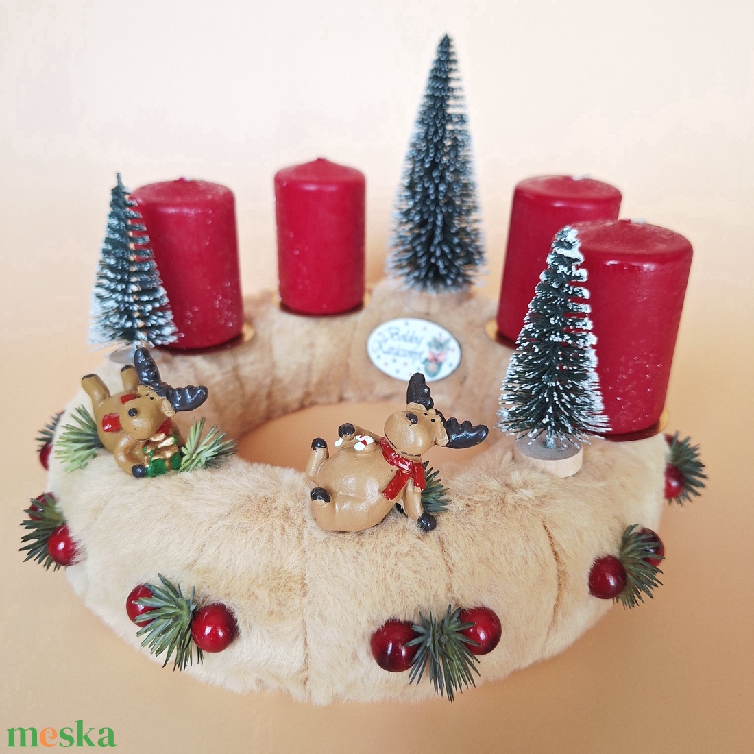 Adventi koszorú szarvas figurákkal II. - karácsony - adventi díszek - adventi asztaldísz - Meska.hu