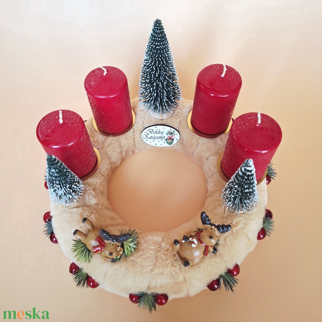 Adventi koszorú szarvas figurákkal II. - karácsony - adventi díszek - adventi asztaldísz - Meska.hu