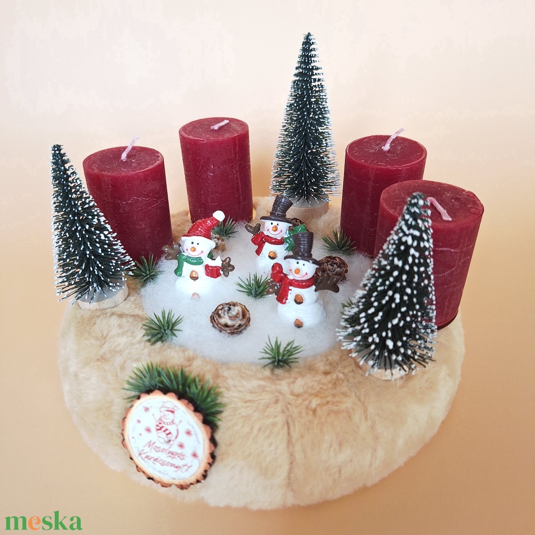 Adventi koszorú-hóember figurákkal - karácsony - adventi díszek - adventi asztaldísz - Meska.hu
