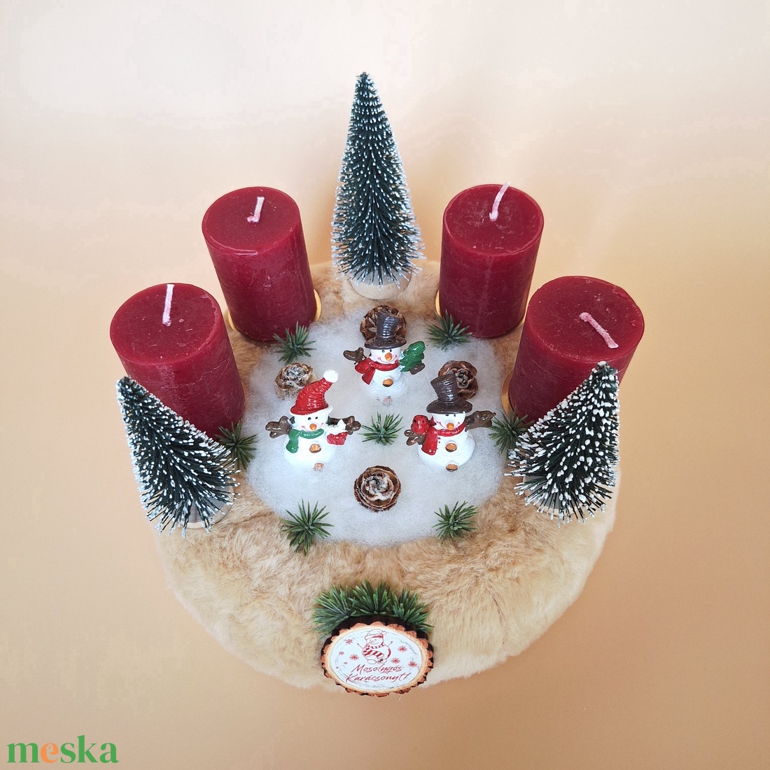 Adventi koszorú-hóember figurákkal - karácsony - adventi díszek - adventi asztaldísz - Meska.hu