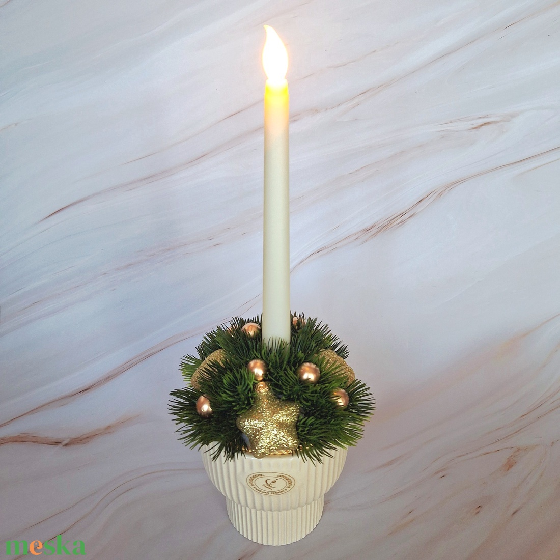 Ünnepi asztaldísz ledes gyertyával - karácsony - karácsonyi lakásdekoráció - karácsonyi fénydekoráció - Meska.hu