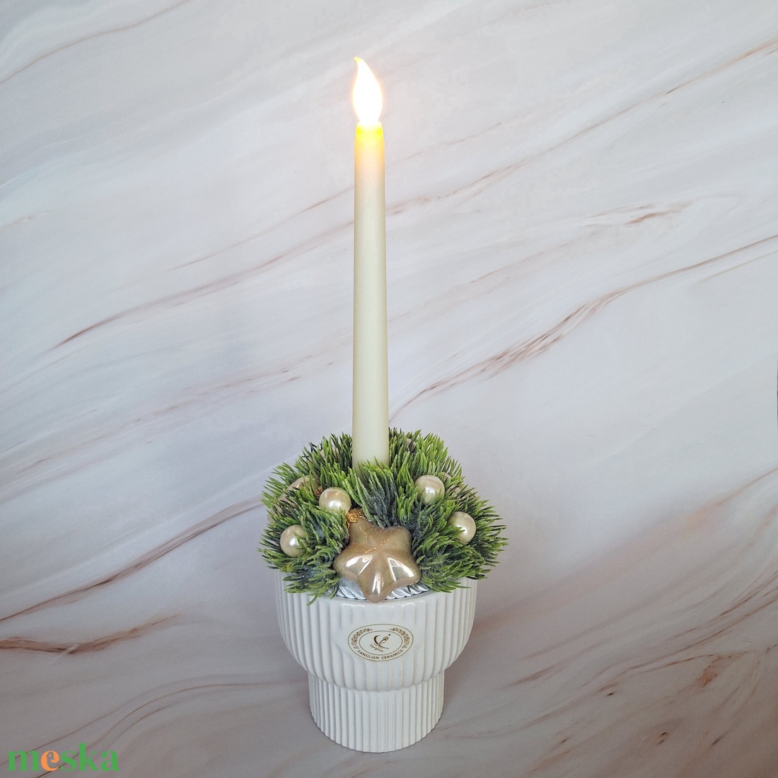 Ünnepi asztaldísz ledes gyertyával - karácsony - karácsonyi lakásdekoráció - karácsonyi fénydekoráció - Meska.hu