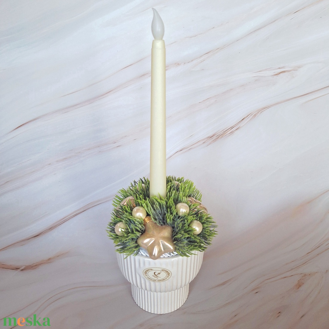 Ünnepi asztaldísz ledes gyertyával - karácsony - karácsonyi lakásdekoráció - karácsonyi fénydekoráció - Meska.hu