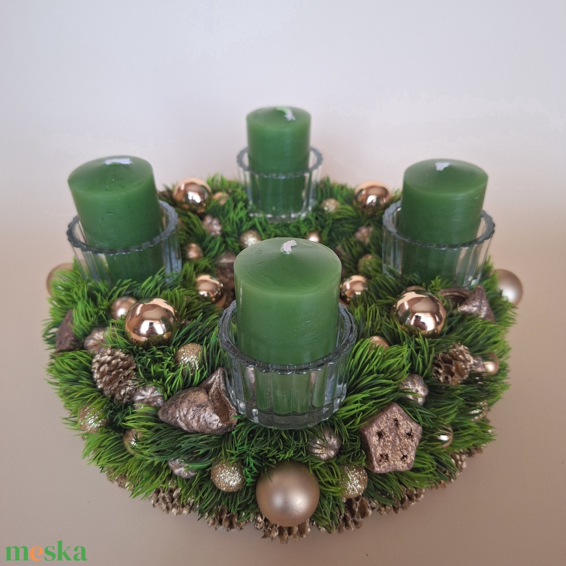 Adventi koszorú-arany II. - karácsony - adventi díszek - adventi koszorú - Meska.hu