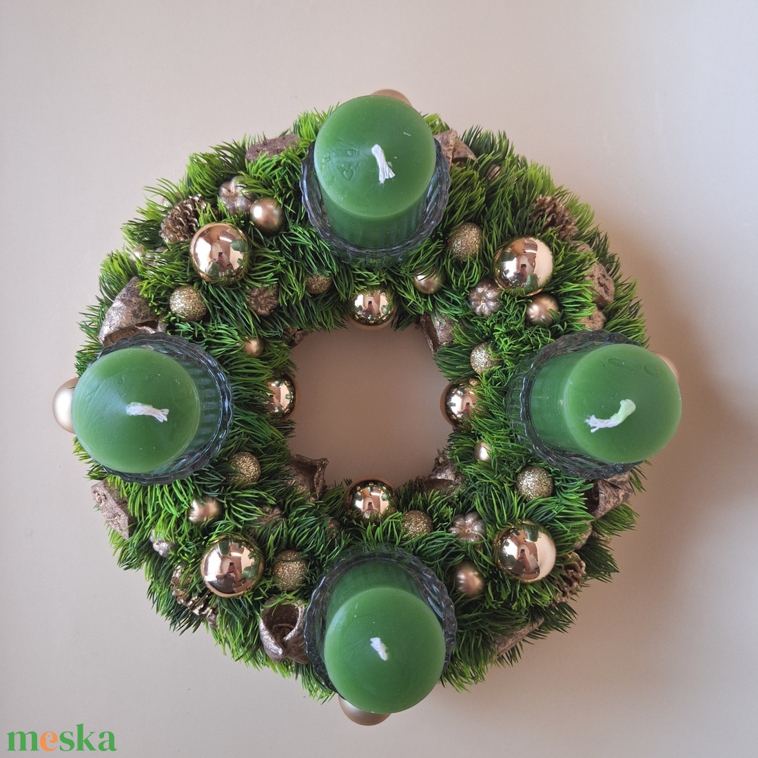 Adventi koszorú-arany II. - karácsony - adventi díszek - adventi koszorú - Meska.hu