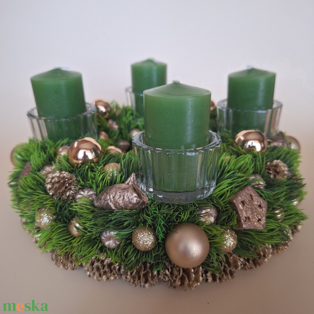 Adventi koszorú-arany II. - karácsony - adventi díszek - adventi koszorú - Meska.hu