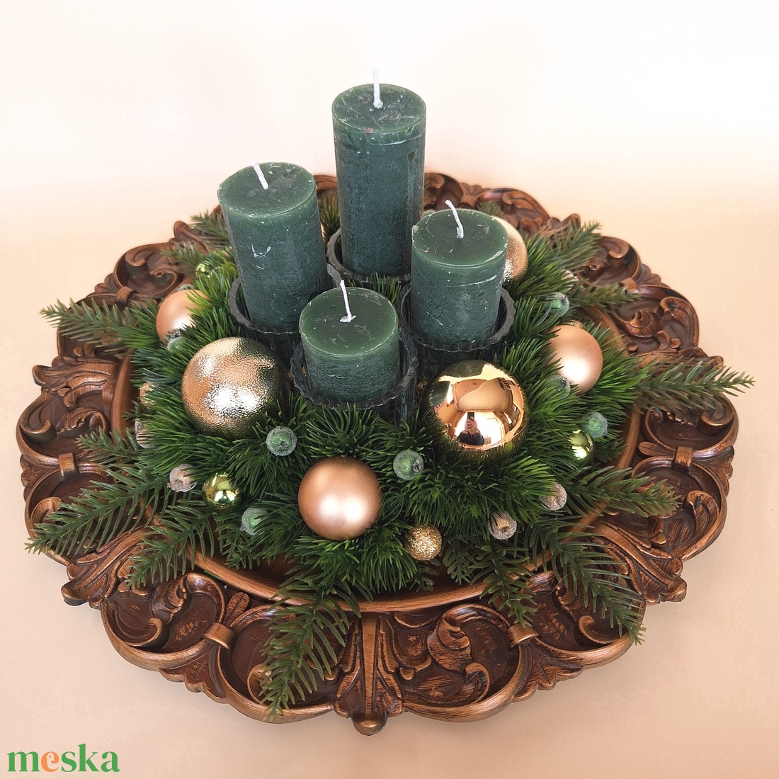 Adventi asztaldísz-arany - karácsony - adventi díszek - adventi koszorú - Meska.hu