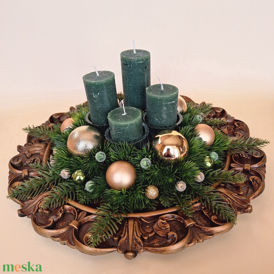 Adventi asztaldísz-arany - karácsony - adventi díszek - adventi koszorú - Meska.hu