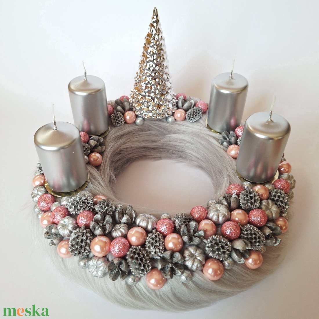 Adventi koszorú-ezüst - karácsony - adventi díszek - adventi koszorú - Meska.hu