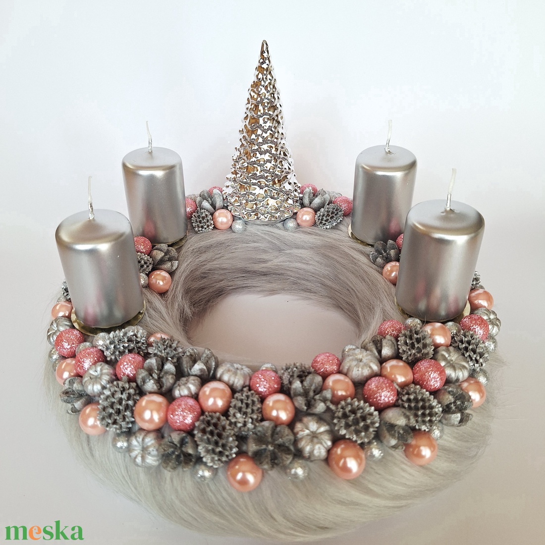 Adventi koszorú-ezüst - karácsony - adventi díszek - adventi koszorú - Meska.hu
