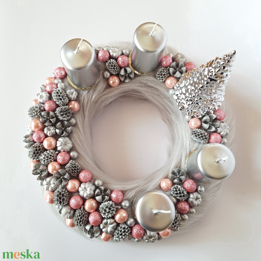 Adventi koszorú-ezüst - karácsony - adventi díszek - adventi koszorú - Meska.hu