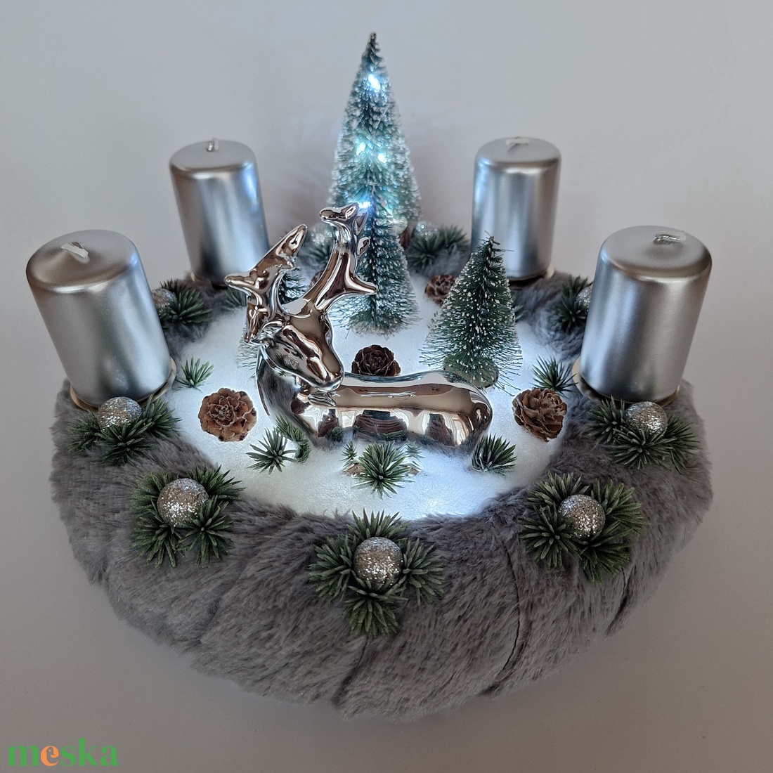 Ledes adventi koszorú-ezüst - karácsony - adventi díszek - adventi koszorú - Meska.hu