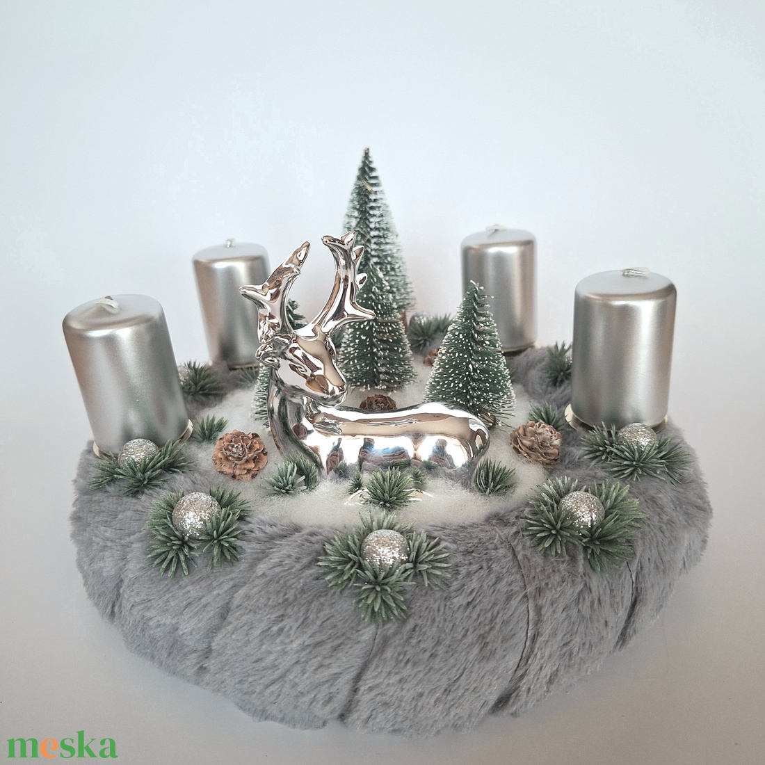 Ledes adventi koszorú-ezüst - karácsony - adventi díszek - adventi koszorú - Meska.hu