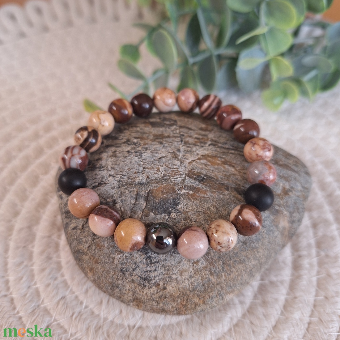 Kapuccino jáspis ásvány karkötő - ékszer - karkötő - gyöngyös karkötő - Meska.hu