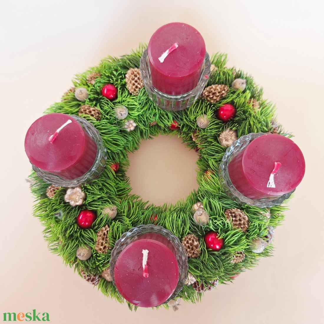 Adventi koszorú arany-bordó - karácsony - adventi díszek - adventi koszorú - Meska.hu
