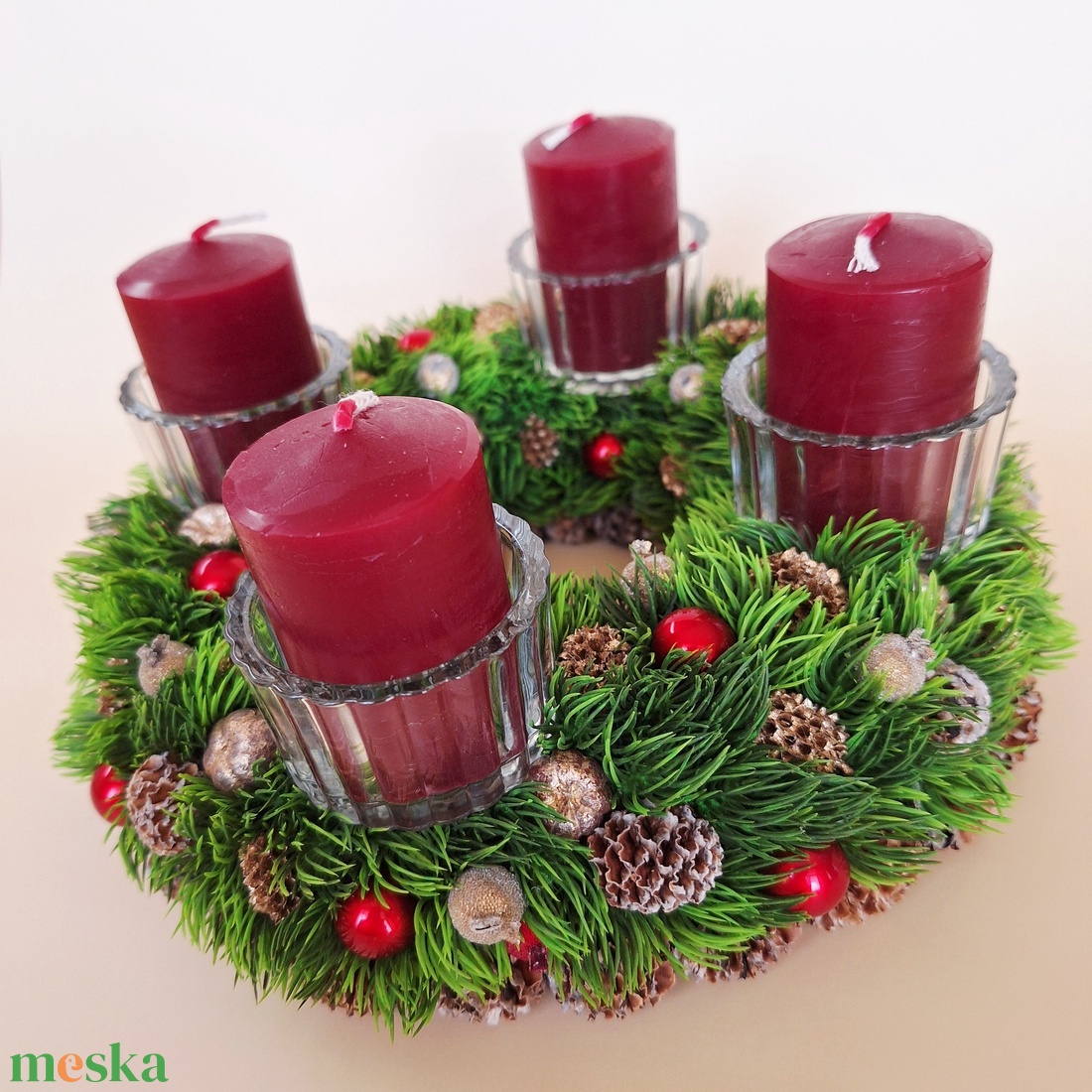 Adventi koszorú arany-bordó - karácsony - adventi díszek - adventi koszorú - Meska.hu