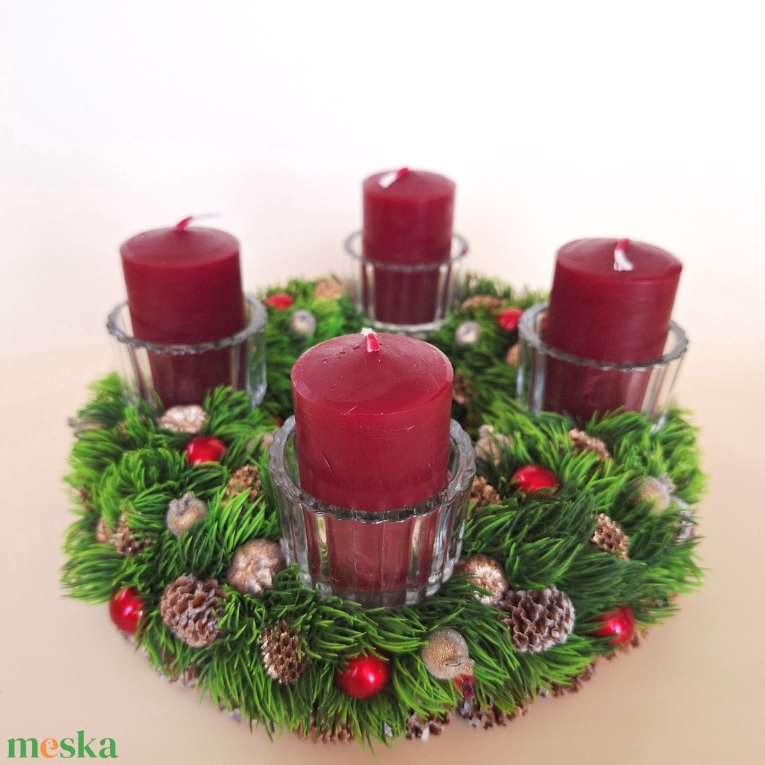 Adventi koszorú arany-bordó - karácsony - adventi díszek - adventi koszorú - Meska.hu