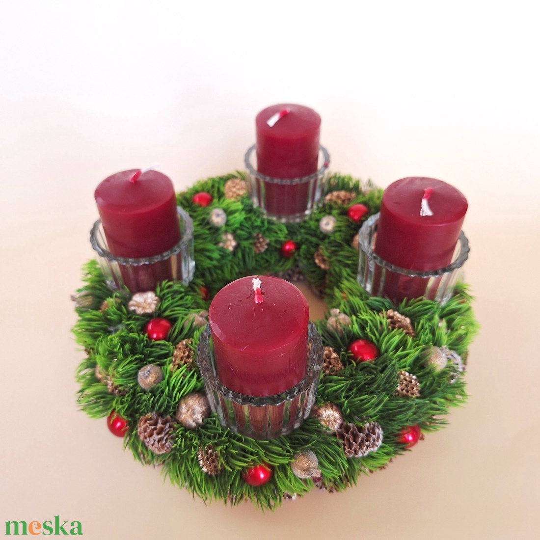 Adventi koszorú arany-bordó - karácsony - adventi díszek - adventi koszorú - Meska.hu