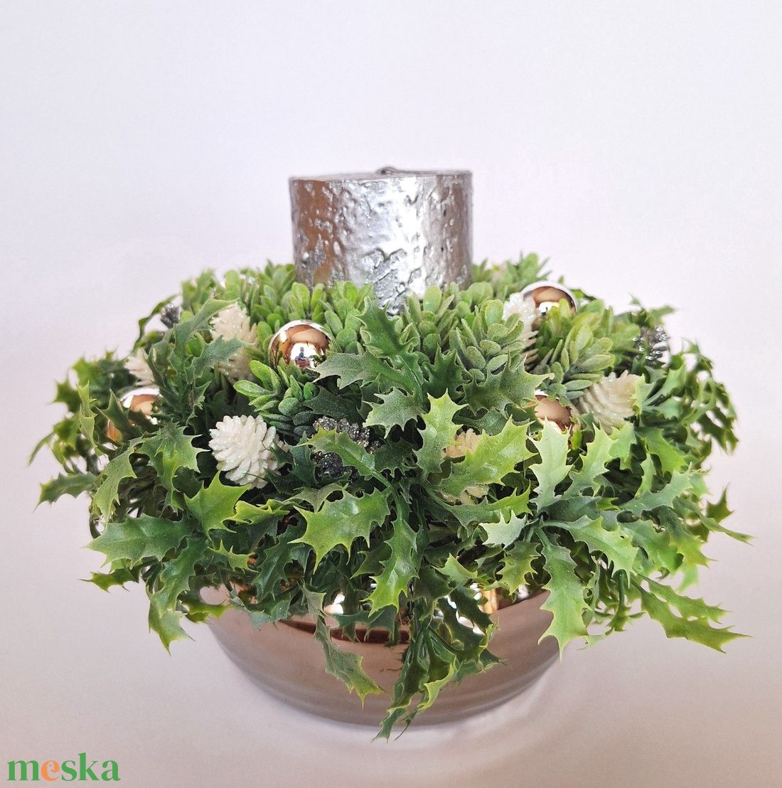 Ünnepi asztaldísz kerámia gömb kaspóban - karácsony - adventi díszek - adventi gyertyadíszek és koszorúdíszek - Meska.hu