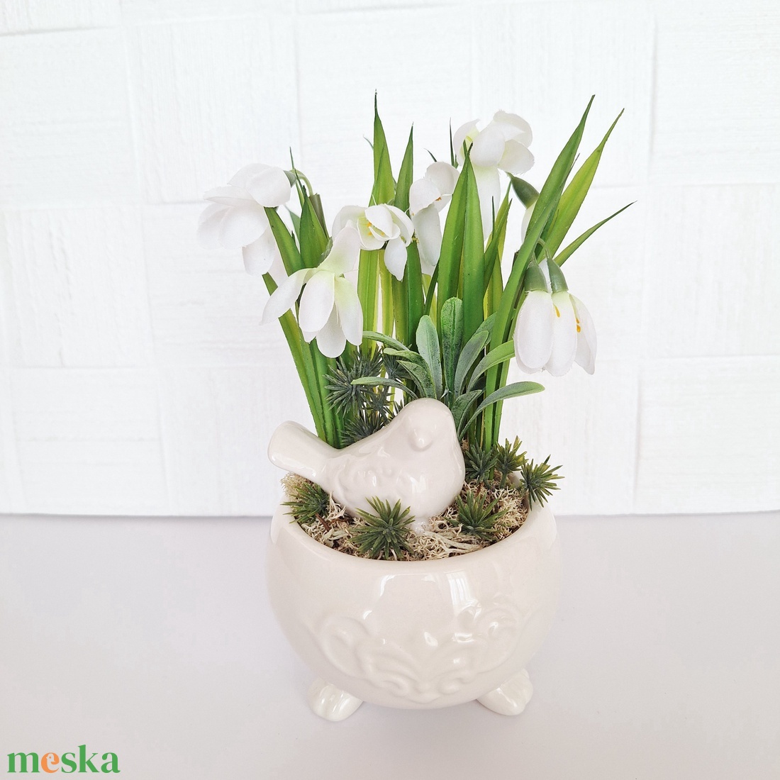 Madárkás dekoráció hóvirágokkal - otthon & életmód - dekoráció - asztal és polc dekoráció - asztaldísz - Meska.hu