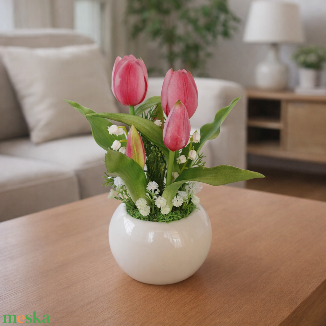 Tulipánok kerámia gömb kaspóban - otthon & életmód - dekoráció - asztal és polc dekoráció - asztaldísz - Meska.hu