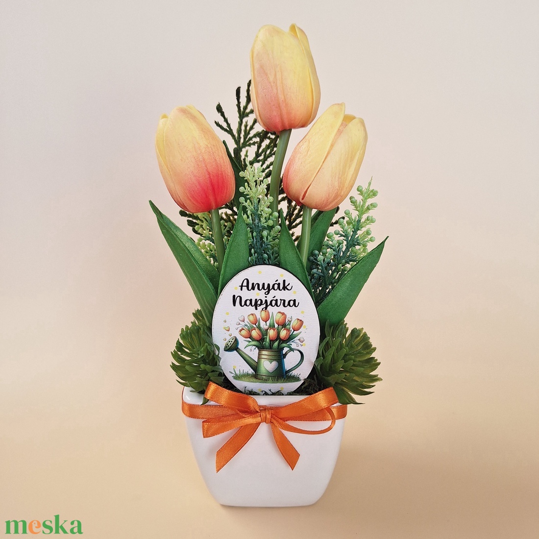 Anyák napi tulipán-sárga  - otthon & életmód - dekoráció - asztal és polc dekoráció - asztaldísz - Meska.hu