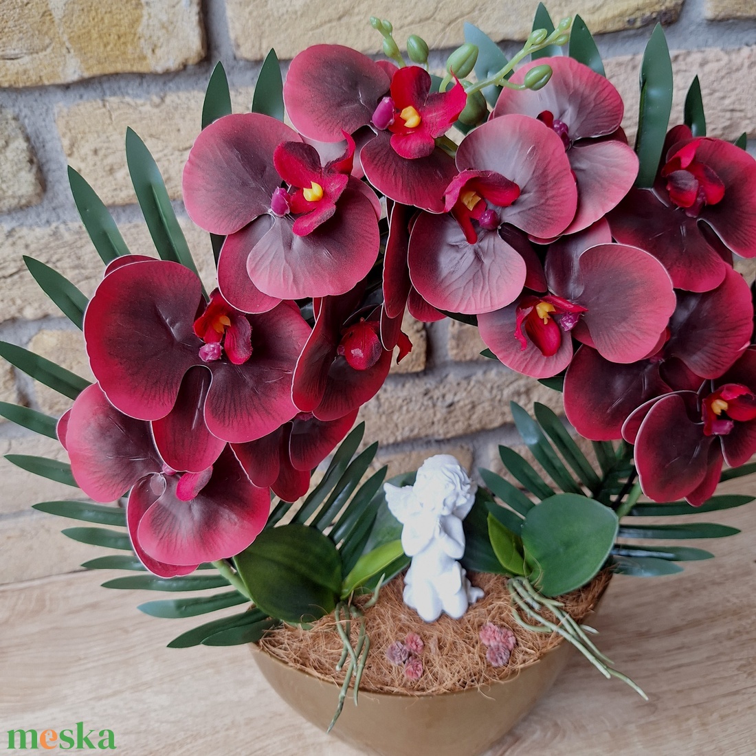 Sírdísz orchideával-bordó - otthon & életmód - vallás - temetkezési tárgy - sírcsokor, virág dekoráció - Meska.hu