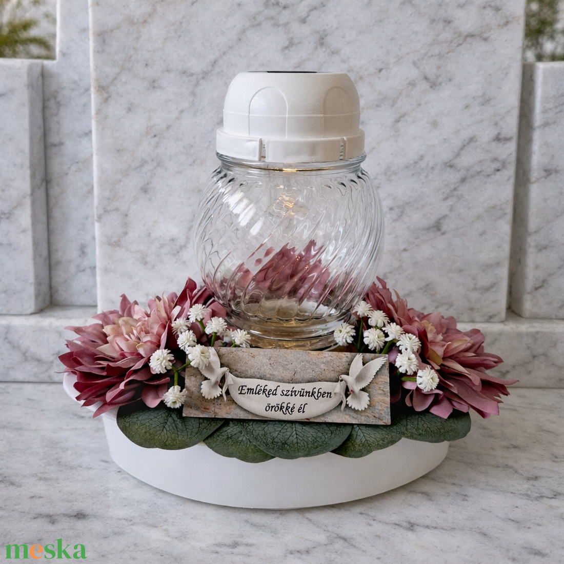 Sírdísz napelemes mécsessel I. - otthon & életmód - vallás - temetkezési tárgy - temetői gyertyák, mécsesek - Meska.hu