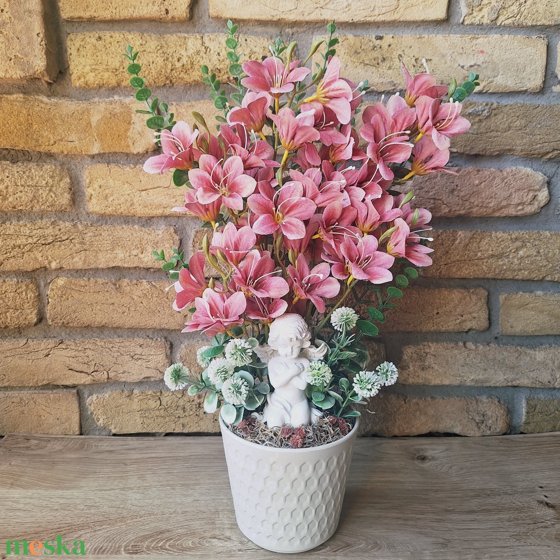 Virágos sírdísz angyalkával - otthon & életmód - vallás - temetkezési tárgy - sírcsokor, virág dekoráció - Meska.hu