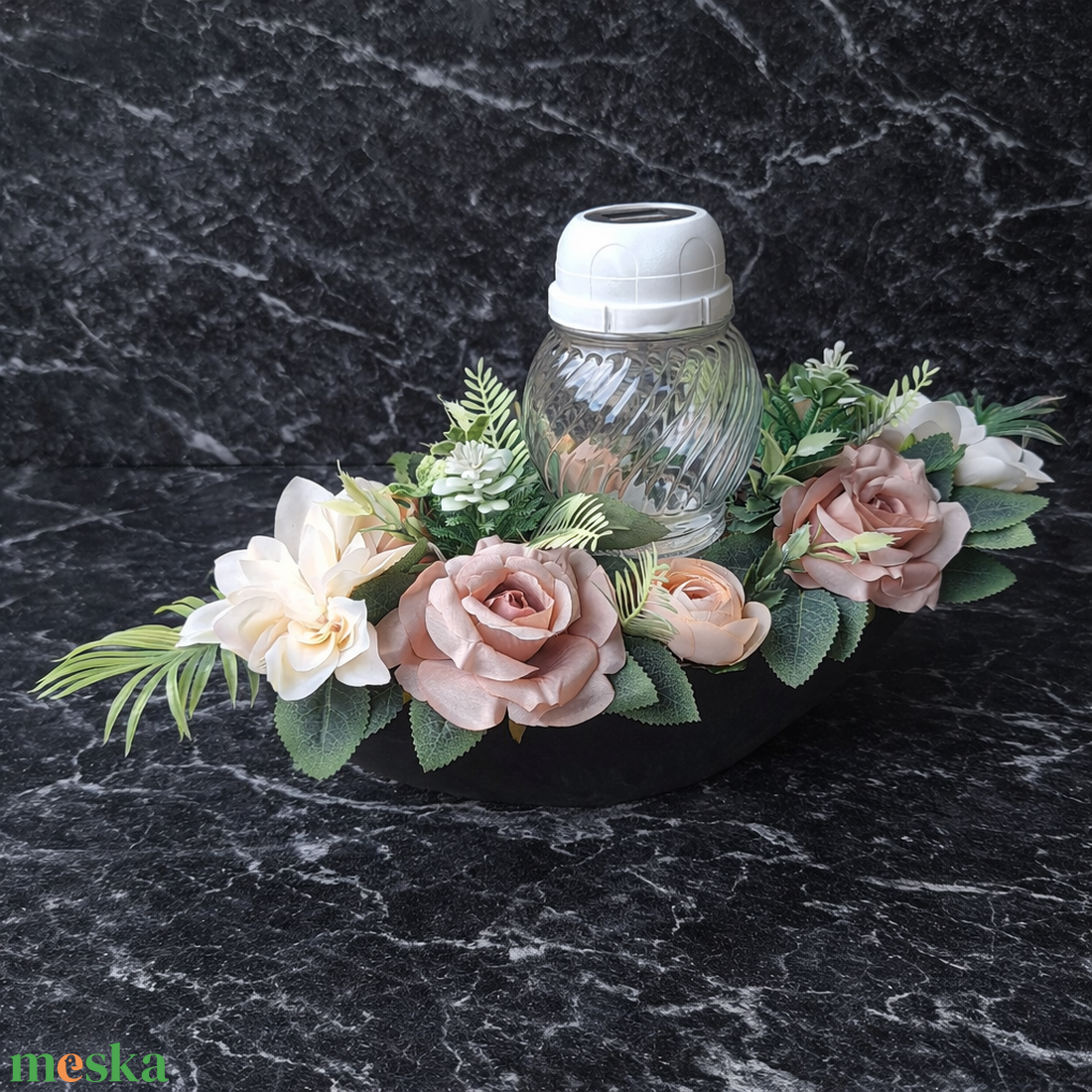 Sírdísz csónak tálban - otthon & életmód - vallás - temetkezési tárgy - temetői gyertyák, mécsesek - Meska.hu